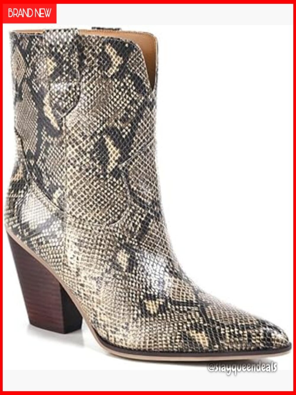 Snakeskin Ankle Boots Pointed Toe Chunky Heel Pull On Booties